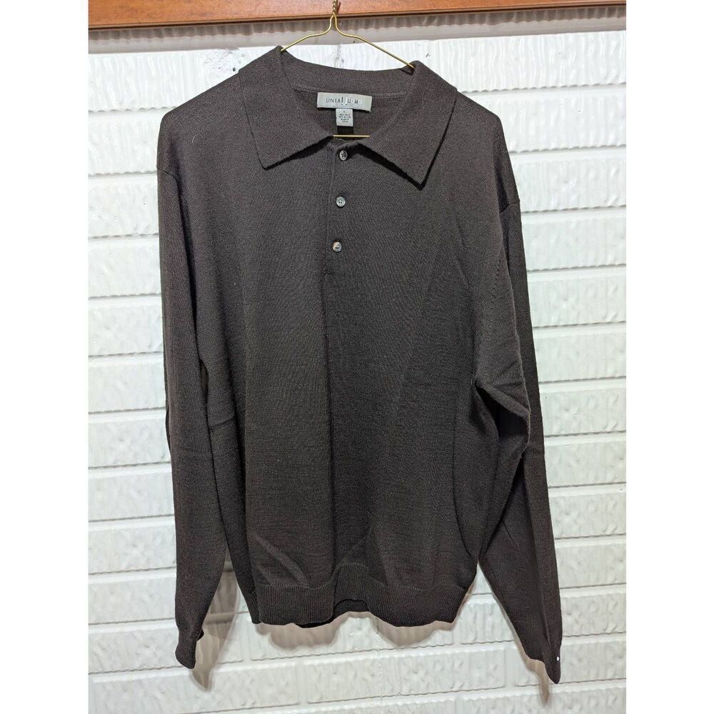 Linea Juomo Men's Brown Solid Long-Sleeve Merino Wool Collared Sweater Size L